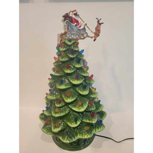 Mr. Christmas 16" Animated Ceramic Nostalgic Christmas Tree Rotating Black Santa - Picture 2 of 15